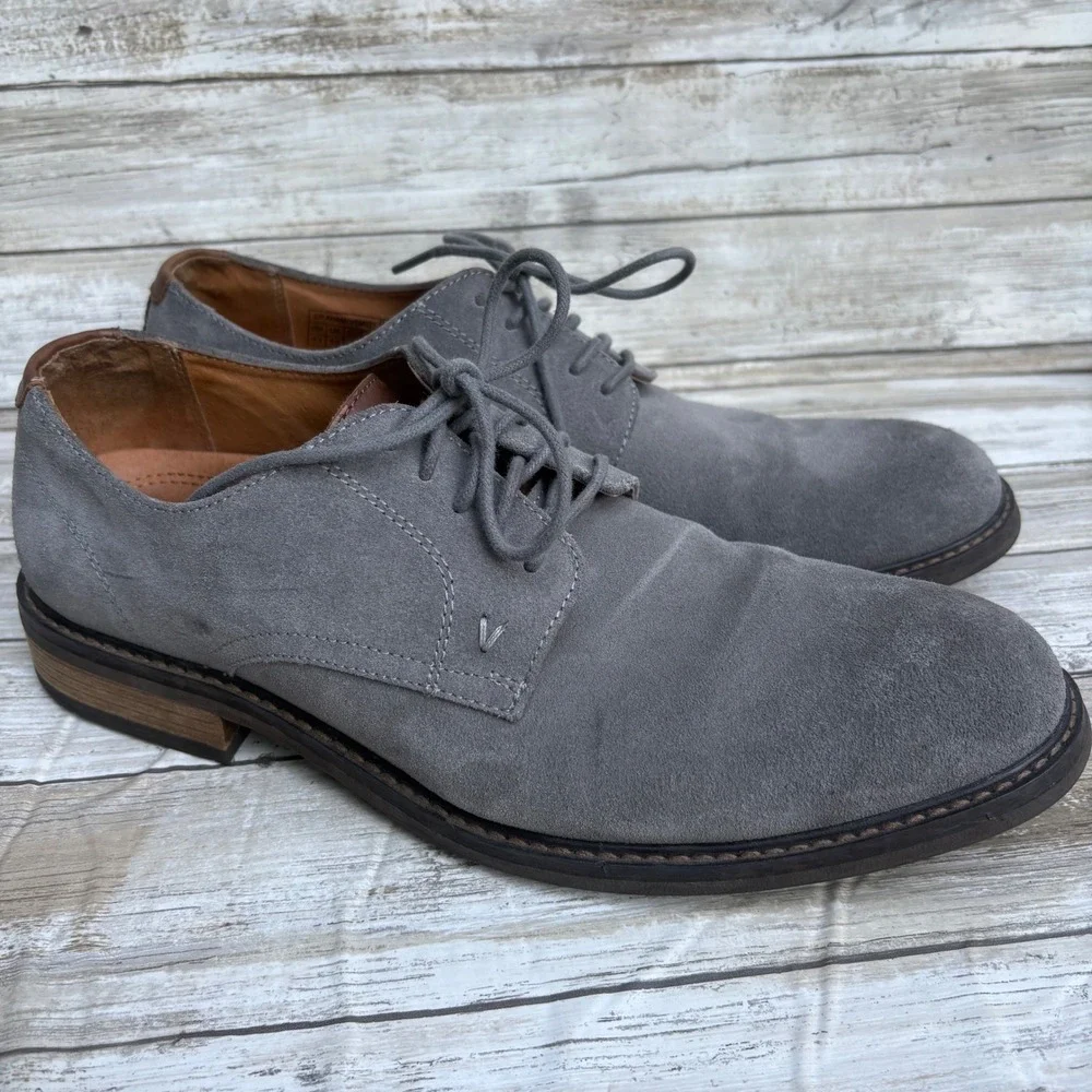 Vionic Graham Derby Shoes Men 11 Grey Suede Lace Up Oxford Orthotic Comfort